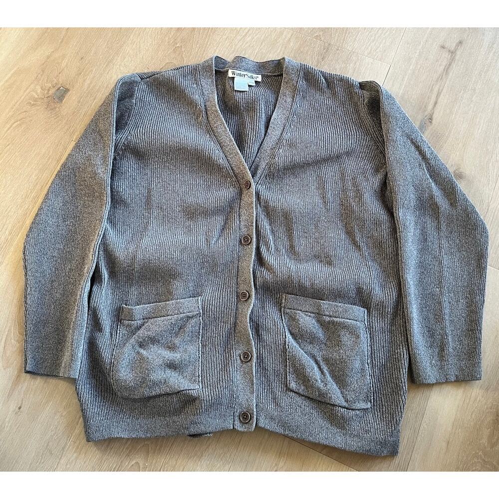 Winter Silks silk/cotton blend grey "grandpa" vibes cardigan sweater, PM